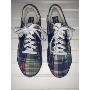 Polo Ralph Lauren Navy Blue Red Green Madras Plaid Boat Shoes Mens Sz 9.5D